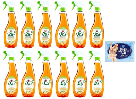 Felce Azzurra Allzweckreiniger 12er-Pack Chanteclair Vert Sgrassatore Universale Arancia e Zenzero,Ökowaschmittel,Universal-Entfetter Orange und Ingwer,625ml + 1er-Pack Kostenlos Felce Azzurra Talkumpuder, 100g-Beutel 8001280026102