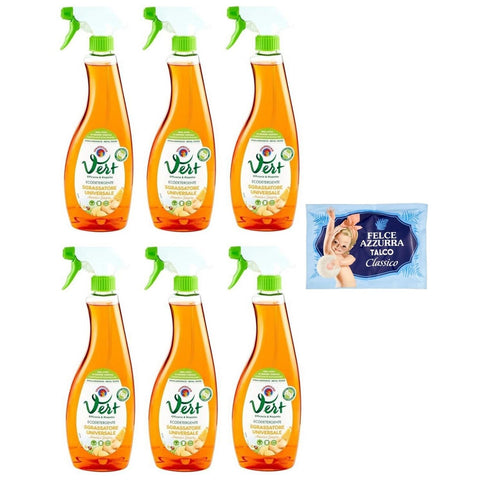 Felce azzurra 6er - Pack Chanteclair Vert Sgrassatore Universale Arancia e Zenzero, Ökowaschmittel, Universal - Entfetter Orange und Ingwer, 625ml + 1er - Pack Kostenlos Felce azzurra Talkumpuder, - Beutel 100g Original italienisch