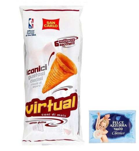 Felce Azzurra Chips 12er-Pack San Carlo Snack Virtual,Maiszapfen Patatine,Chips 132g Multipack-Packung,Jede Packung enthält 6 Beutel à 22g + 1er-Pack Kostenlos Felce Azzurra Talkumpuder, 100g-Beutel 8001280026102