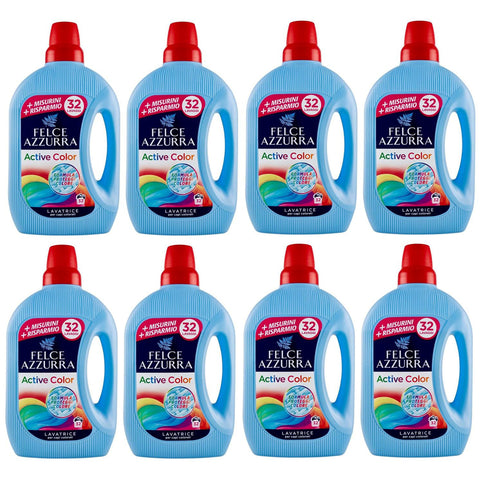 Felce Azzurra Lavatrice Active Color,Flüssigwaschmittel für die Waschmaschine Wirksam bei Kälte,für Buntwäsche,32 Wäschen 1595ml 8er-Pack Original italienisch