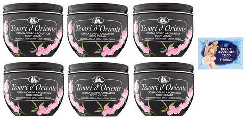 Felce Azzurra Cremes 6er-Pack Tesori d’Oriente Crema Corpo Orchidea della Cina,Körpercreme Orchidee aus China,300ml + 1er-Pack Kostenlos Felce Azzurra Talkumpuder, 100g-Beutel 8001280026102