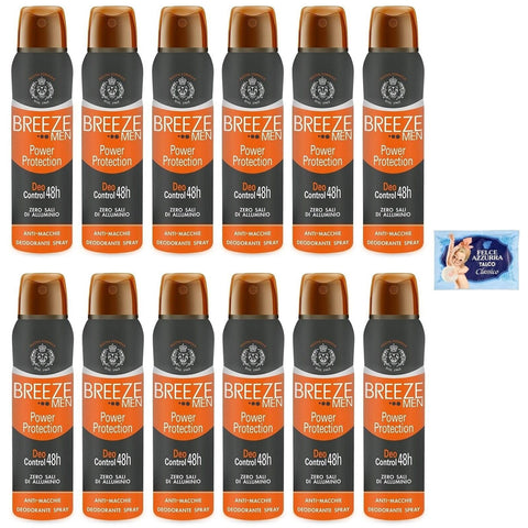 Felce azzurra BREEZE Deodorant Spray Man Power Protection, keine Flecken auf der Haut, 0 % Aluminiumsalze 150 ml + 1 Beutel Talkum Felce azzurra 12x 100 g Original italienisch