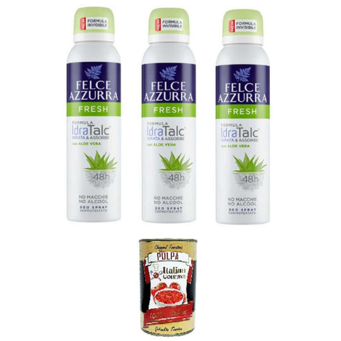 Felce Azzurra Deodorante Fresh Con Aloe Vera Spray 48H Frisches Deodorant mit Aloe Vera Spray 48H 3x150 ml italienisch Original + kostenlos polpa 400 g