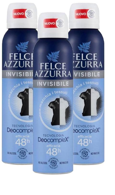 Felce azzurra Deo Felce Azzurra Invisible Deo Spray 48h – Anti-Flecken Deodorant ohne Alkohol, Microbiom-freundlich, Deocomplex Technologie, 3×150 ml 8001280031236