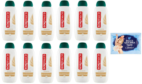 Felce Azzurra Duschgel 12er-Pack Borotalco Idratante Bagnodoccia Vaniglia e Avena,Duschgel mit Vanille- und Haferduft,450ml + 1er-Pack Kostenlos FELCE AZZURRA Talkumpuder, 100g-Beutel 8001280026102
