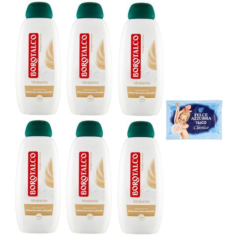 Felce Azzurra 6er-Pack Borotalco Idratante Bagnodoccia Vaniglia e Avena Duschgel mit Vanille- und Haferduft 1er-Pack Kostenlos FELCE AZZURRA Talkumpuder -Beutel