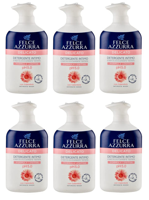 Felce Azzurra Duschgel 6x Paglieri Felce Azzurra Detergente Intimo Delicato Sanfter Intimreiniger Intimseife mit Ringelblume pH 5.0 Gynäkologisch Getestet 250ml 8001280022050