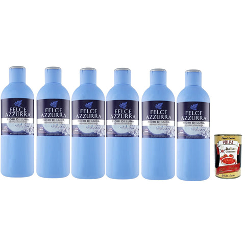 Felce Azzurra Fiori di Luna essenza rilassante Bagnodoccia Relaxing Schaumbäder Bades bath shower foam 6x650 ml italienisch Original Pastasauce + kostenlos polpa