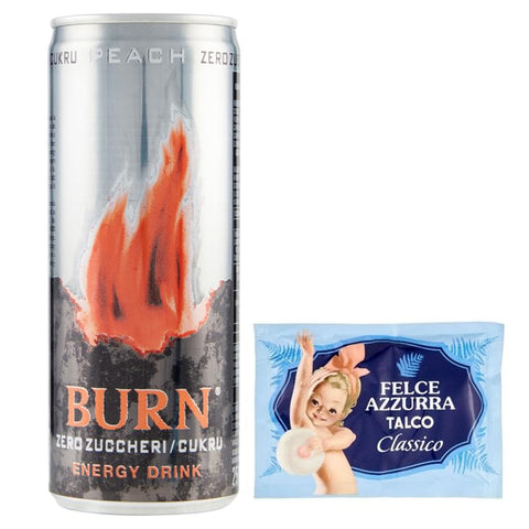 Felce Azzurra 24er Pack Burn zERO Energy Drink Peach, Erfrischender alkoholfreier Energiegetränk mit Pfirsich Geschmack 1x250ml Original italienisch
