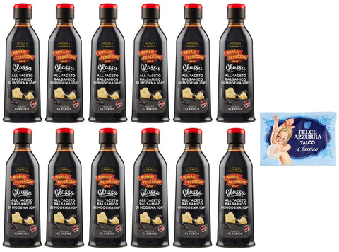 Felce Azzurra Essig 12er-Pack Monari Federzoni Glassa all'Aceto Balsamico di Modena,Glasur Creme mit Balsamico-Essig aus Modena I.G.P.,300g + 1er-Pack Kostenlos Felce Azzurra Talkumpuder, 100g-Beutel 8001280026102