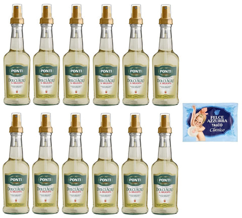 Felce Azzurra Essig 12er-Pack Ponti Essig Dolceagro Il Delicato Spray Weinessig Essig und aromatischer Traubenmost,250ml Glasflasche + 1er-Pack Kostenlos Felce Azzurra Talkumpuder, 100g-Beutel 8001280026102