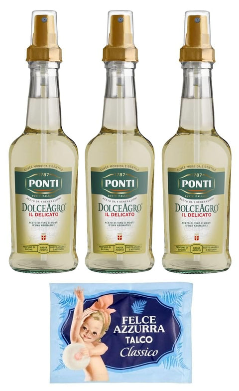 Ponti 3er Pack Essig Dolceagro Il Delicato Spray Weinessig Essig und aromatischer Traubenmost, Glasflasche 1x250ml Original italienisch Pflege