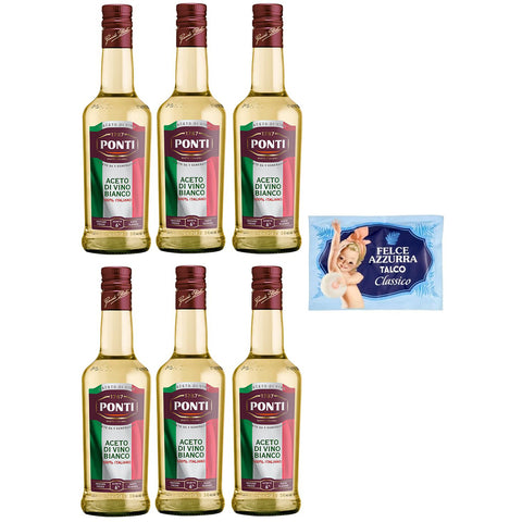 Felce Azzurra 6er-Pack Ponti Weißweinessig Aceto di Vino Bianco Italiano 100% Italienischer Essig Glasflasche 1er-Pack Kostenlos Felce Azzurra Talkumpuder
