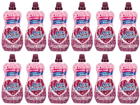 Felce Azzurra Flüssiger Weichspüler 12er-Pack Felce Azzurra Mon Amour Konzentrierter Weichspüler,Ammorbidente Concentrato Ninfea Viola,54 Wäschen,1350ml 8001280070686
