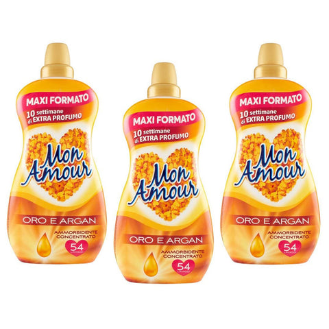 Felce Azzurra 3x Paglieri Mon Amour Ammorbidente Concentrato Oro e Argan Konzentrierter Flüssiger Weichspüler Gold und Argan 54 Wäschen 1350 ml italienisch