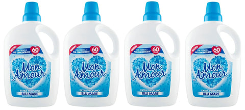 Felce Azzurra Flüssiger Weichspüler 4 x Felce Azzurra Weichspüler Mon Amour Meeresblau - unverwechselbarer Duft, weiche Kleidung - 60 Waschgänge - 3 l 8001280070709