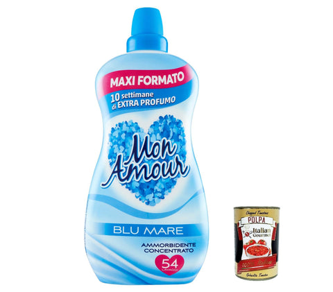 Felce azzurra Flüssiger Weichspüler 6x FELCE AZZURRA Mon Amour Blu Mare Ammorbidente Concentrato, Konzentrierter Weichspüler, 54 Wäschen,1350ml + Italian Gourmet polpa 400g 8001280070662