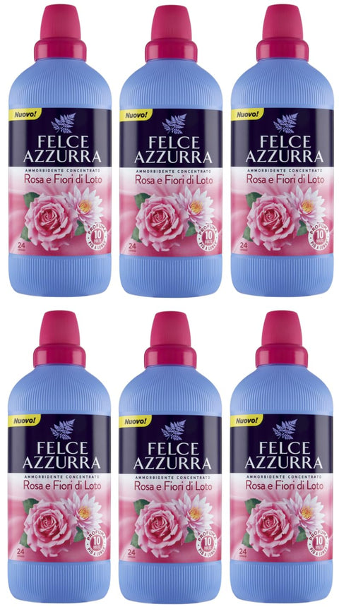 Felce azzurra 6er - Pack Ammorbidente Concentrato Rosa e Fiori di Loto, Konzentrierter Weichspüler mit Rosen - und Lotusblumen, 24 Wäschen 600ml Original italienisch