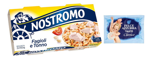 Felce Azzurra Gemüsegerichte 10er-Pack Nostromo Tonno e Fagioli Fertiggericht mit Thunfisch und Bohnen,2x150g + 1er-Pack Kostenlos Felce Azzurra Talkumpuder, 100g-Beutel 8001280026102