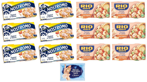 Felce Azzurra Hülsenfrüchte & Bohnen 12er-Pack Testpaket Rio Mare Nostromo Tonno e Fagioli Fertiggericht mit Thunfisch und Bohnen,2x150g + 1er-Pack Kostenlos Felce Azzurra Talkumpuder, 100g-Beutel 8001280026102