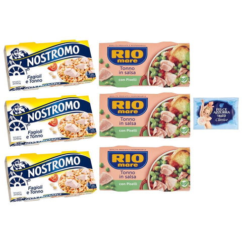 Felce Azzurra Hülsenfrüchte & Bohnen Felce Azzurra Pack Testpaket Rio Mare Thunfisch und Erbsen + Nostromo Thunfisch und Bohnen Fertiggericht, 2x150 g + 1er Pack Kostenlos Felce Azzurra Talkumpuder, 100 g Beutel italienisch Original 8001280026102