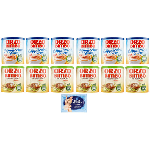Felce Azzurra 12er-Pack Testpaket Orzo Bimbo Löslich-Gersten-Cappuccino 150 g + Orzo Bimbo Löslich-Gersten 120 g, eine koffeinfreie Alternative + 1er-Pack
