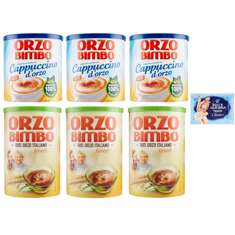Felce Azzurra 6er Pack Testpaket Orzo Bimbo Löslich Gersten Cappuccino Orzo Bimbo Löslich Gersten eine koffeinfreie 150g + 200g italienisch Original