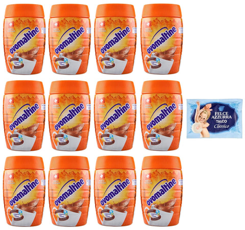 Felce Azzurra Kakao & Heiße Schokolade 12er-Pack Ovomaltine Malzhaltiges Getränkepulver Kakaogeschmack 400g + 1er-Pack Kostenlos Felce Azzurra Talkumpuder, 100g-Beutel 8001280026102