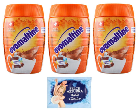 Ovomaltine Malzhaltiges Getränkepulver Kakaogeschmack 400g 3er-Pack Original italienisch inkl. 1er-Pack Kostenlos Felce Azzurra Talkumpuder, 100g-Beutel