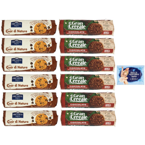 Felce Azzurra Kekse Felce Azzurra 12er Pack Testpaket Biscotti Cereali Cioccolato Ore Liete Gran Cereale Kekse mit Müsli und Schokoladen 250g + 230g italienisch Original 8001280026102