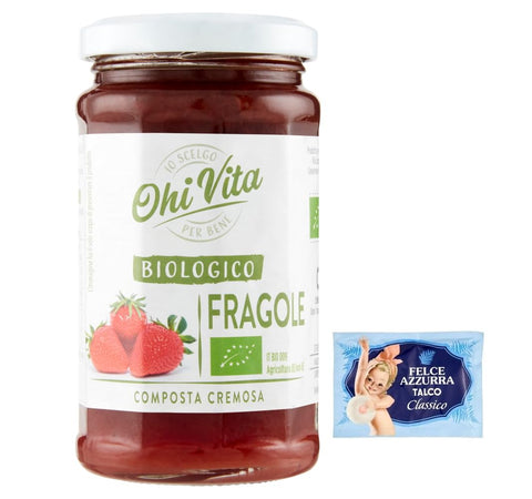 Felce Azzurra Konfitüren 12er-Pack Ohi Vita Marmelade Fragole,Cremiges Erdbeerkompott,Fruchtkompott,250g Glas + 1er-Pack Kostenlos Felce Azzurra Talkumpuder, 100g-Beutel 8001280026102