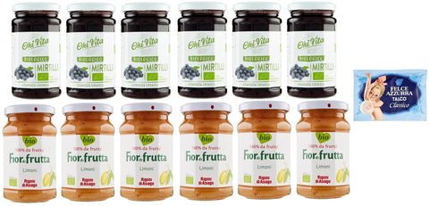 Felce Azzurra Konfitüren 12er-Pack Testpaket Marmelade Ohi Vita Blaubeer + Rigoni di Asiago Zitronen,Cremiges Fruchtkompott,250g Glas + 1er-Pack Kostenlos Felce Azzurra Talkumpuder, 100g-Beutel 8001280026102