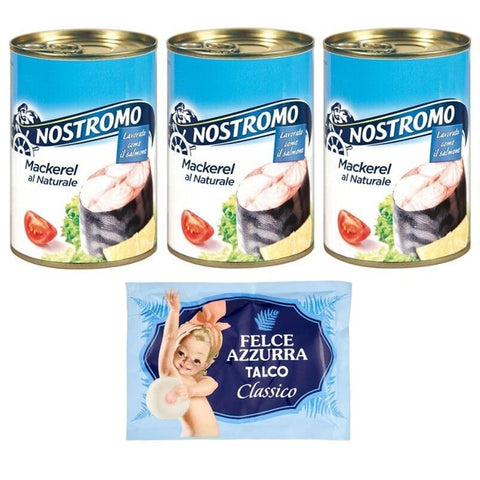 Felce Azzurra 3er Pack Nostromo Mackerel al Naturale, Natürliches Makrelenfilet 1x425g Original italienisch Pflege