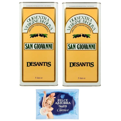 Felce Azzurra Oliven Felce Azzurra Pack De Santis San Giovanni Olio Extra Vergine di Oliva,Natives Olivenöl Extra,Ideal für alle Anwendungen in der Küche,5 Lt Dose + 1er Pack Kostenlos Felce Azzurra Talkumpuder, 100 g Beutel italienisch Original 8001280026102