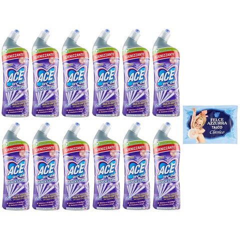 Felce Azzurra 12er-Pack ACE Wc Gel con Candeggina Lavanda Toilettenreiniger mit Bleichmittel Lavendelduft 1er-Pack Kostenlos FELCE AZZURRA Talkumpuder -Beutel
