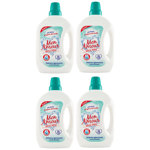 Felce Azzurra Mon Amour Igiene Attiva Detersivo Igienizzante, Hygiene Flüssigwaschmittel für Farbige Kleidung 26 Wäschen 1,560L 4er-Pack Original italienisch