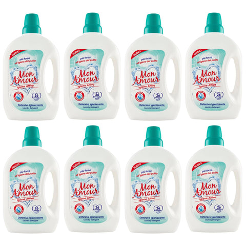Felce Azzurra Mon Amour Igiene Attiva Detersivo Igienizzante, Hygiene Flüssigwaschmittel für Farbige Kleidung 26 Wäschen 1,560L 8er-Pack Original italienisch