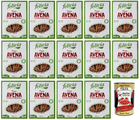 Felicia Nudeln & Pasta 14x Felicia Penne Avena,Pasta con Farina di Avena integrale,Nudeln mit Vollkorn-Haferflocken,Bio und Natürlich Glutenfrei,Packung mit 340g + Italian Gourmet Polpa di Pomodoro 400g Dose 8032804430914