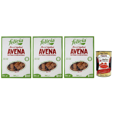 Felicia Mezzi Rigatoni Avena Pasta con Farina di Avena integrale Nudeln mit Vollkorn Haferflocken Bio und Natürlich 3x 340g italienisch Original
