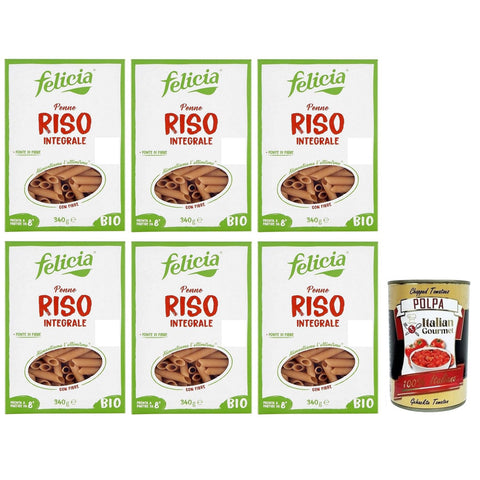 Felicia Penne di Riso Integrale Pasta mit 100 % braunem Reis aus der Lieferkette Bio und Natürlich 6x 340g italienisch Original