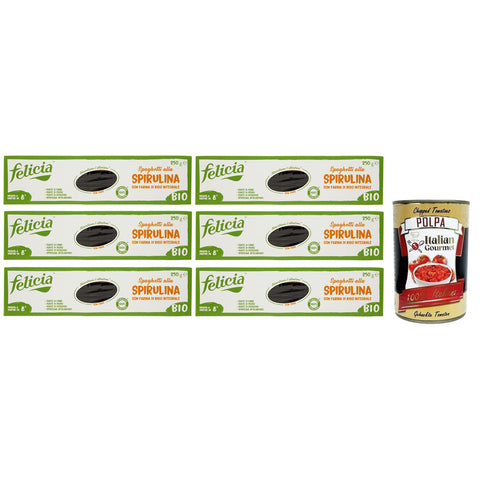 Felicia Spaghetti alla Spirulina Nudeln mit Braunem Reismehl Pasta mit Bio Apulia Kundi Spirulina Glutenfrei Packung mit 6x 250g italienisch Original