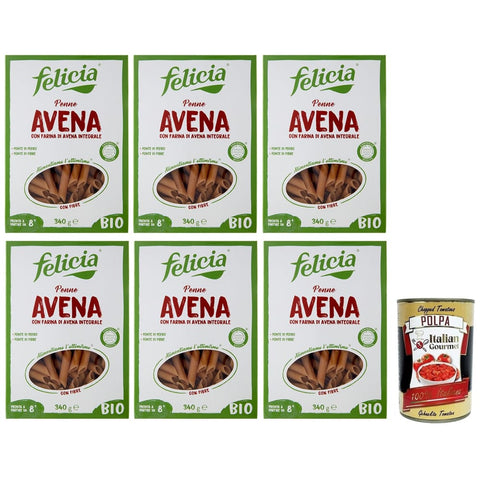 Felicia Nudeln & Pasta Felicia Penne Avena Pasta con Farina di Avena integrale Nudeln mit Vollkorn-Haferflocken Bio und Natürlich Glutenfrei Packung mit 340 g 6x italienisch Original 8032804430914