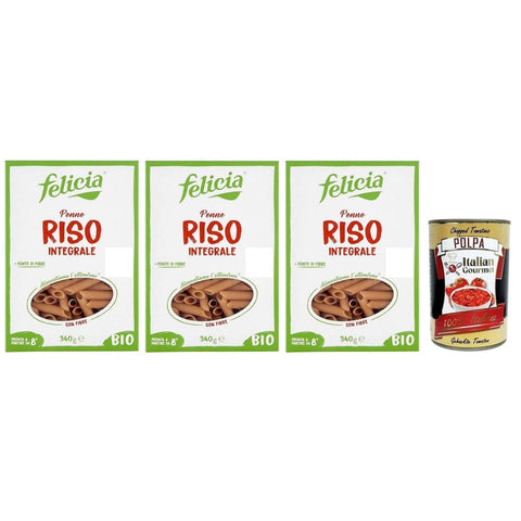 Felicia Nudeln & Pasta Felicia Penne di Riso Integrale,Pasta mit 100 % braunem Reis aus der italienischen Lieferkette,Bio und Natürlich Glutenfrei,Packung mit 340 g italienisch Original 8032804432031