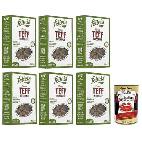 Felicia Nudeln & Pasta Felicia Penne di Teff Integrale Pasta mit 100% Vollkorn Teff Authentischer Geschmack der äthiopischen Küche Packung mit 6x 250g italienisch Original 8032804431409