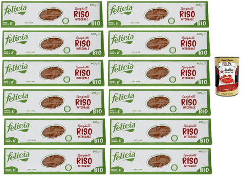 Felicia Nudeln & Pasta Felicia Spaghetti di Riso Integrale, Pasta mit 100 % braunem Reis aus der italienischen Lieferkette, Natürlich Glutenfrei, Packung mit 12x 400g + Italian Gourmet Polpa di Pomodoro 400g Dose 8032804431690