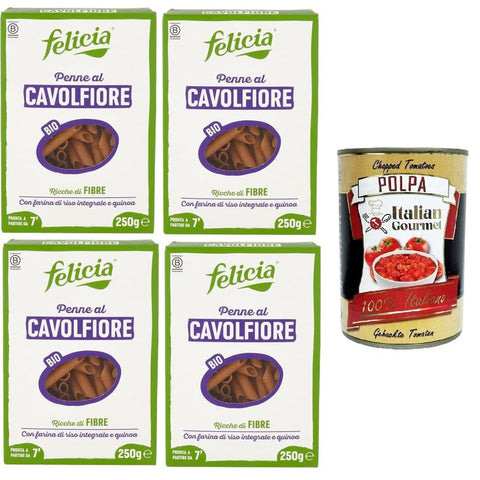 Felicia Penne Pasta & Nudeln Felicia Penne al Cavolfiore Con farina di riso integrale e quinoa Blumenkohl-Penne mit braunem Reismehl und Quinoa 4x250 g italienisch Original Pasta + kostenlos 8032804040014