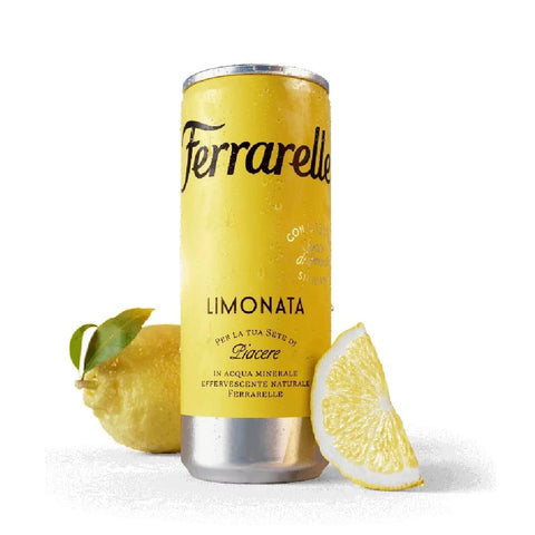 Ferrarelle Cola & Limonade Ferrarelle Limonata, Limonade in Ferrarelle-Mineralwasser Alkoholfreies Getränk Kohlensäurehaltiges Erfrischungsgetränk Dosen 12x 33cl Original italienisch inkl. Italian Gourmet Polpa 400g 8006290805433