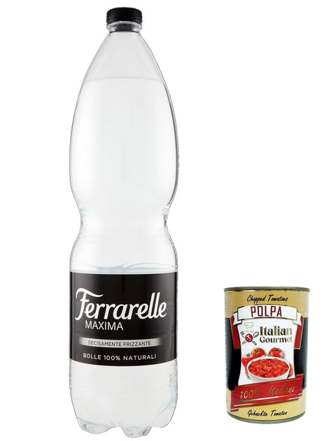 Ferrarelle Kohlensäurehaltiges Wasser 12x Ferrarelle Maxima Sparkling Water, 1,5 Liter PET Sprudel Natürliches Mineralwasser flaschen + Italian Gourmet Polpa 400g 8006290805150