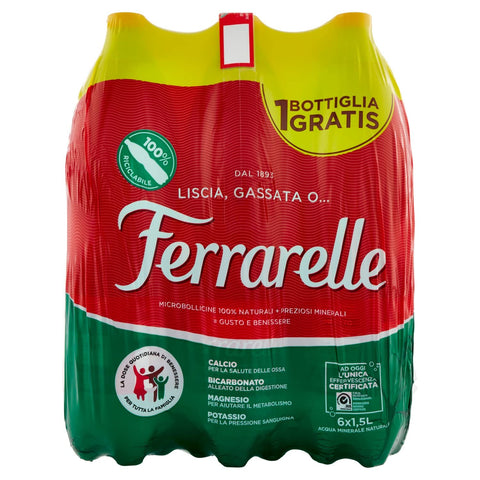 Ferrarelle Effektives natürliches Wasser, 6 x 1,5 l Kohlensäurehaltiges Wasser italienisch Original