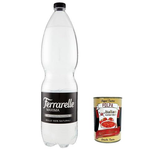 Ferrarelle Kohlensäurehaltiges Wasser Ferrarelle Maxima Sparkling Water 1 5 Liter PET Sprudel Natürliches Mineralwasser flaschen 12x italienisch Original Pastasauce + kostenlos Polpa 400 g 8006290805150